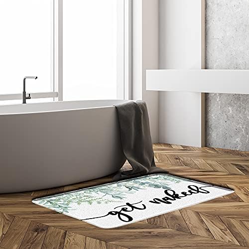 Green Leaves Bath Mat with Watercolor Design
