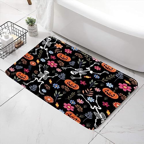 Boho Flower Skull Bath Mat with Non-Slip Backing 1
