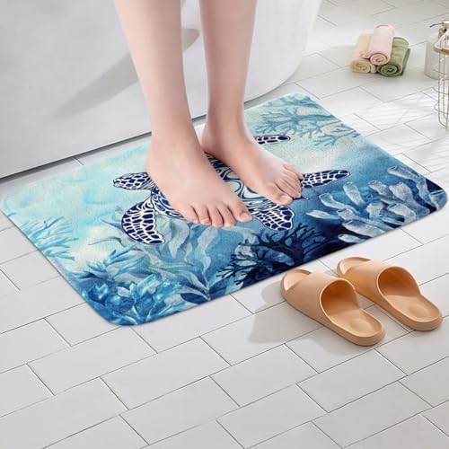 Feelyou Sea Turtle Bath Rug 16x24 Inch Teal Blue