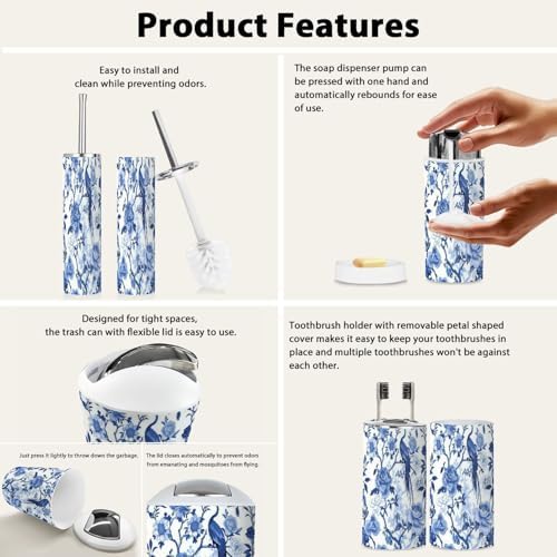 Boho Chinoiserie Bathroom Accessory Set 6 Piece