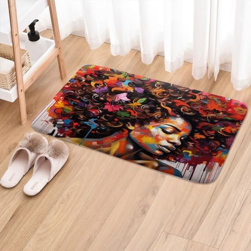 JAWO Black Girl Bath Rug Non-Slip 17X29