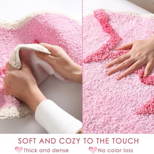 Inshinern Pink Heart Bathroom Rug Non Slip Washable