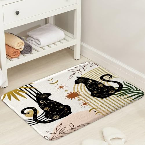 JAWO Boho Black Cat Bath Rug Non Slip 16x24
