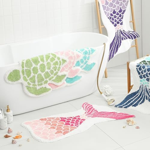 YRXRUS Mermaid Bath Rug - Ocean Themed 23x39 Inch