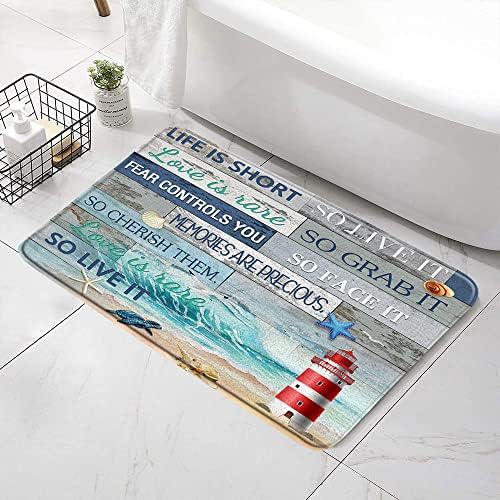 SATRTUD Rustic Beach Bath Mat with Starfish Turtle Design 1