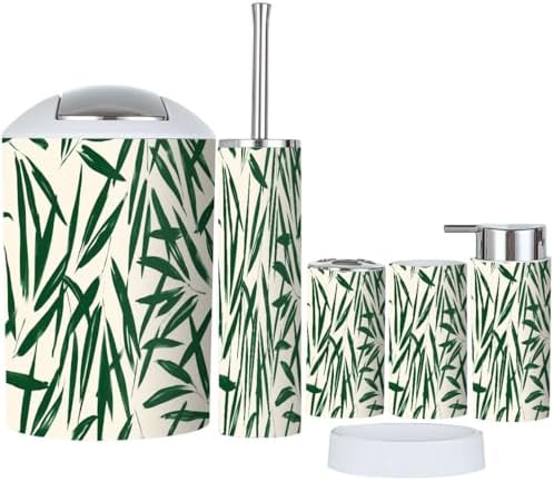 Boho Leaf Pattern Bathroom Accessory Set 6 Piece