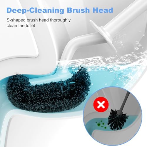 HAMITOR Toilet Bowl Brush Holder Set - Curved Design Space-Saving Modern White 1
