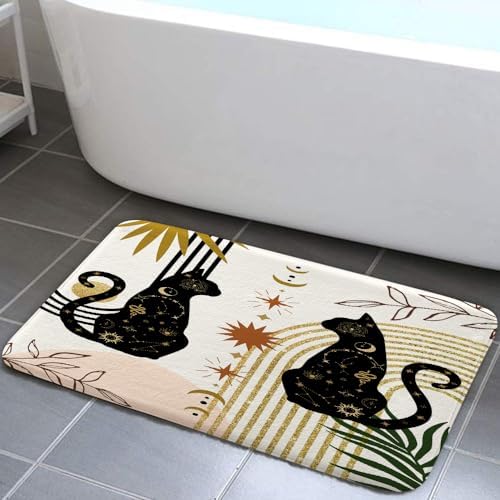 JAWO Boho Black Cat Bath Rug Non Slip 16x24