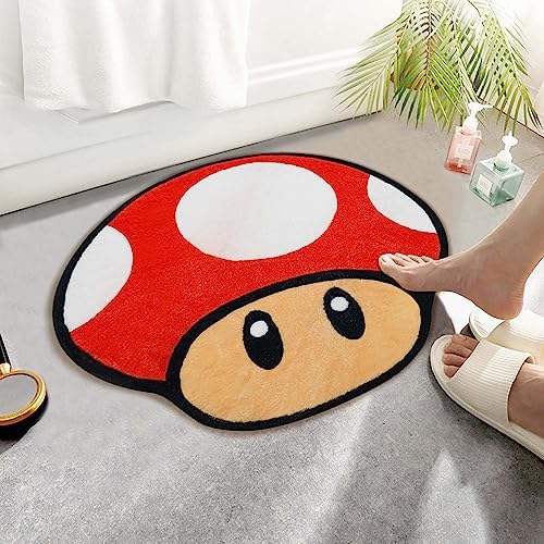 Faptoena Red Mushroom Bath Mat for Kids