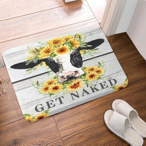 JAWO Farmhouse Wooden Cow Bath Rug Set - Rustic Sunflower Design