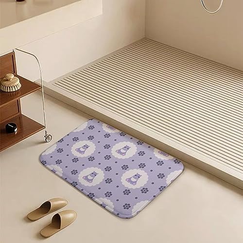 MZERSE Machine Washable Bath Mat with Cute Hippo Print Purple