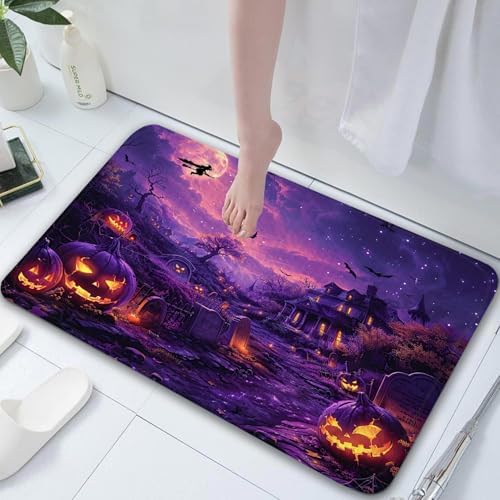 JAWO Halloween Bath Rug Full Moon Themed Non-Slip