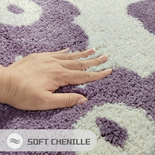Wishtune Purple Flower Bath Rug 47x20 Non-Slip Microfiber Mat