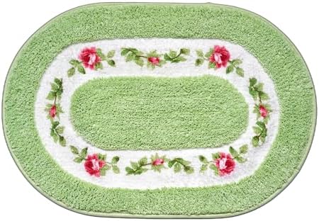 QMEAKMONY Rose Flower Shaggy Bath Mat Green 16x24 in