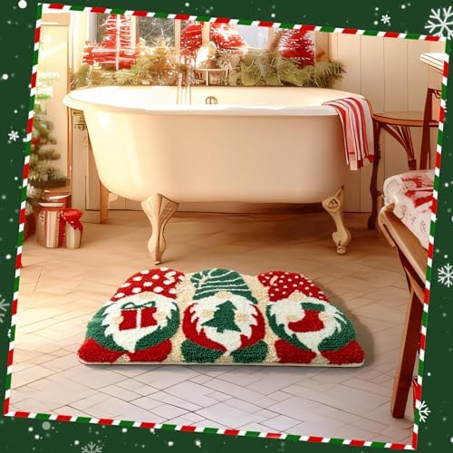 Christmas Bath Mat 20x32 Inches Non-Slip Water Absorbent Gnome Design