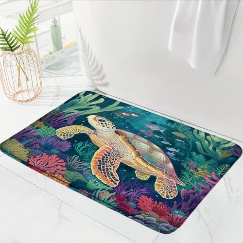 Turtle Bath Mat Blue Ocean Sea Animal Bathroom Rug 18X30Inch