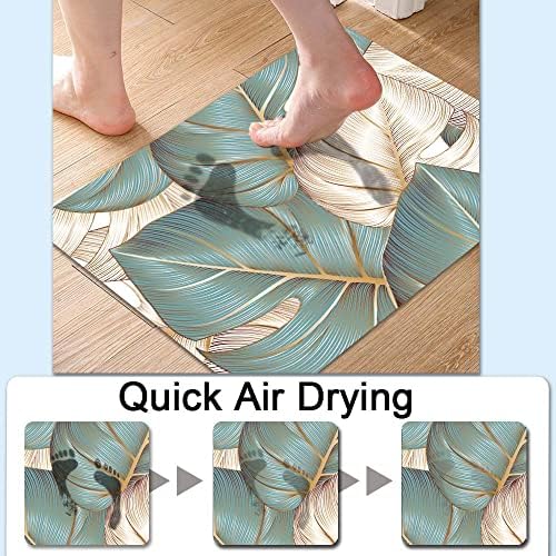 DJSOK Bath Mat Rug Floral with Golden Monstera Leaves