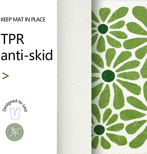 Green Floral Bath Mat 21x30in Non-Slip Microfiber Rug for Bathroom