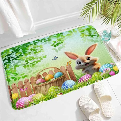 Happy Easter Bath Mat - Cartoon Bunny Rabbit Design 24x16 Inch