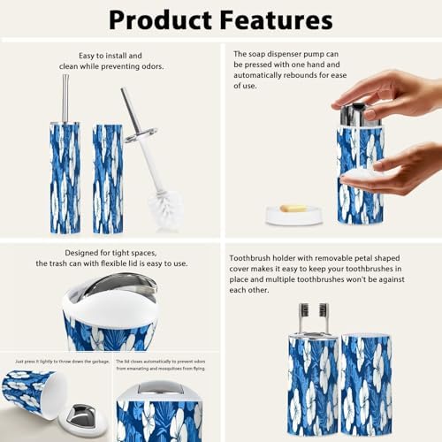 Boho Hibiscus Tropical Bathroom Accessory Set 6 Piece
