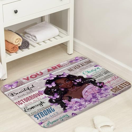 JAWO Black Girl Bath Rug with Butterfly Design