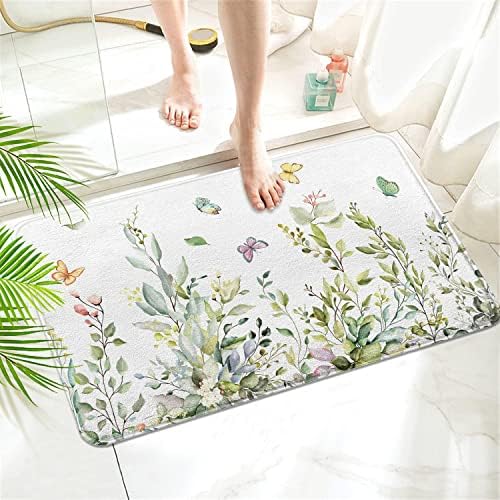 Green Leaf Floral Imitation Cashmere Bath Rug - Non-Slip 17x27 Inch