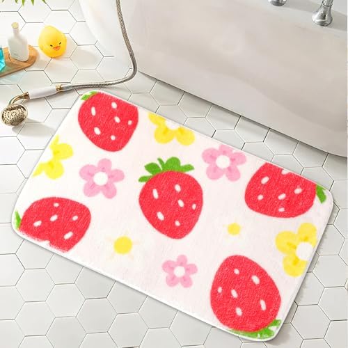 FEBSNOW Strawberry Flower Bath Mat Non-Slip 2756x165 Inch 1