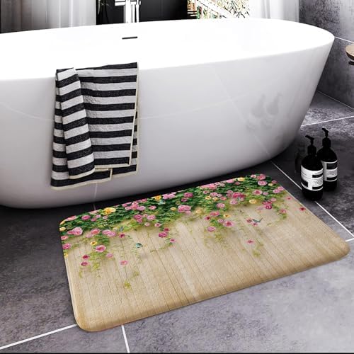JAWO Floral Bath Rug 17X29 Inches with Butterfly Design