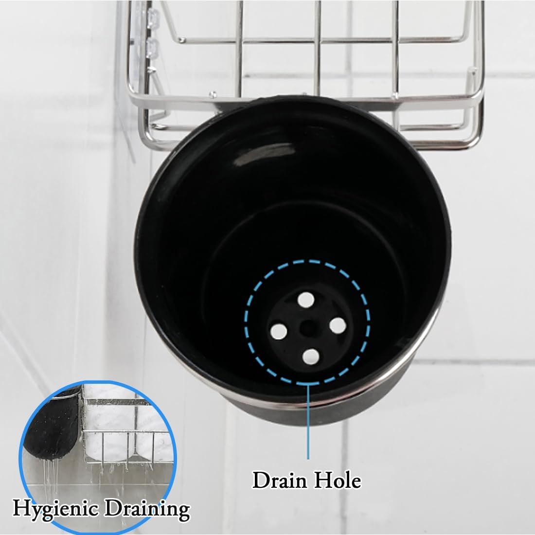 FLYBOT Toilet Brush Scrubber Cleaner with Adhesive Holder and Chrome Basket