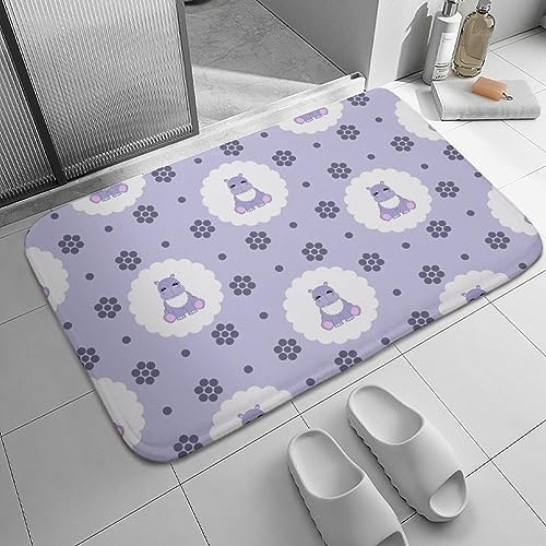 MZERSE Machine Washable Bath Mat with Cute Hippo Print Purple