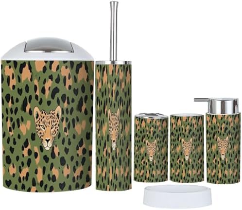 Boho Leopard Print Bathroom Accessory Set 6 Piece