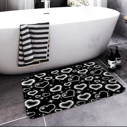 Cute Black and White Heart Bath Rug for Kids Boys
