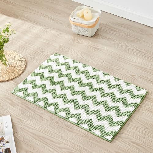 CozeCube Sage Green Chenille Bath Mat 24x16 Non-Slip