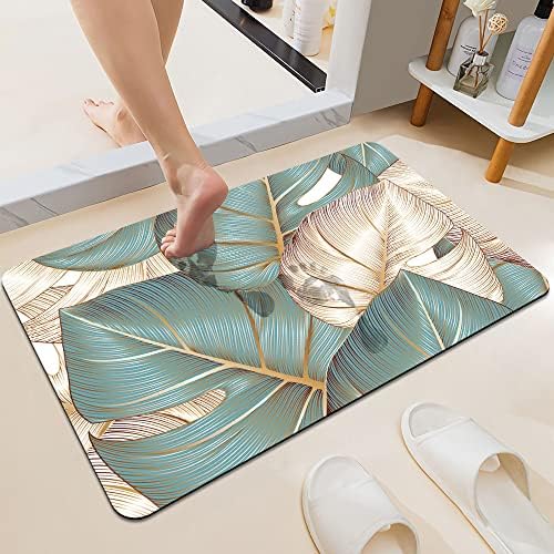 DJSOK Bath Mat Rug Floral with Golden Monstera Leaves