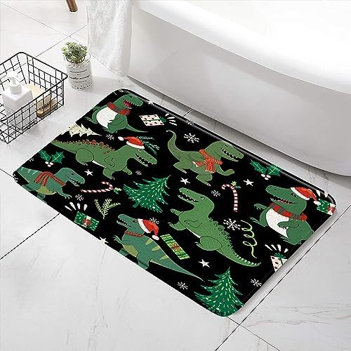 SATRTUD Christmas Dinosaur Bath Mat - 24x16 Inch Non-Slip Waterproof