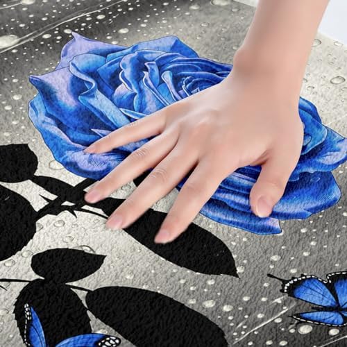 Feelyou Blue Butterfly Floral Bath Rug 16x24 Inch