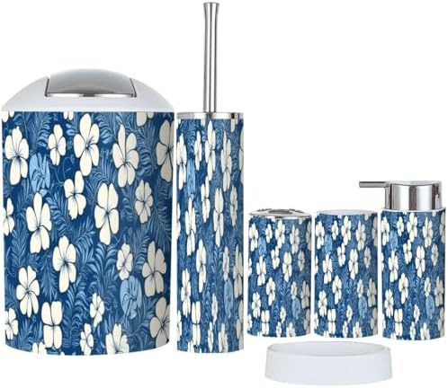 Boho Hibiscus Flowers Bathroom Accessory Set 6 Piece