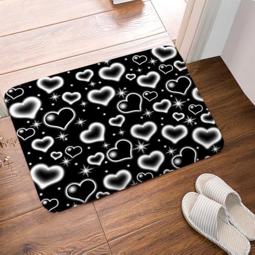 Cute Black and White Heart Bath Rug for Kids Boys