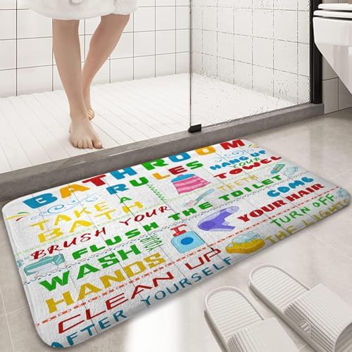 Aeyadis Kids Bath Mat with Funny Rules Design
