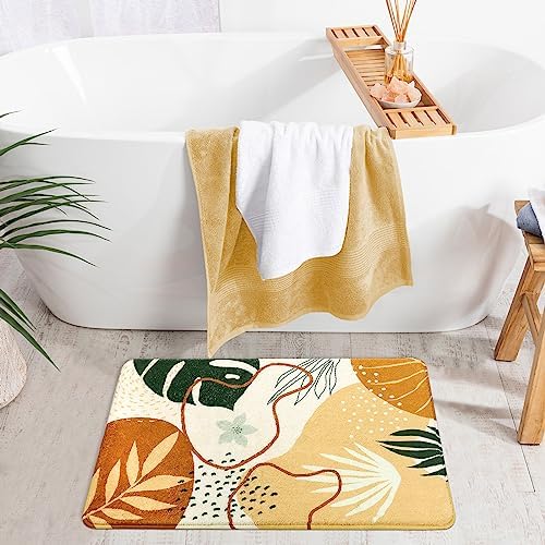 Uphome Boho Bathroom Rug Velvet Leaf Pattern