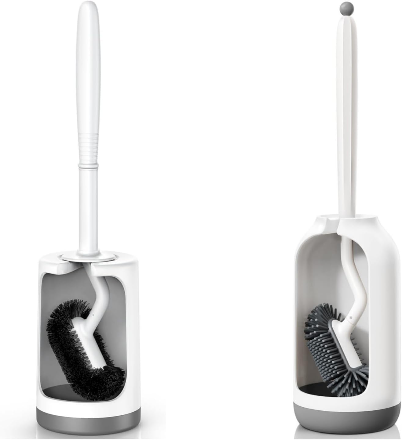 HAMITOR Toilet Brush Holder Set with Curved Bristles and Silicone Head 1