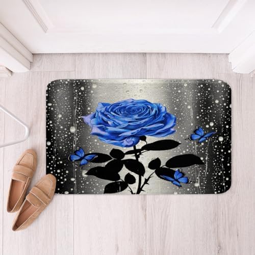 Feelyou Blue Butterfly Floral Bath Rug 16x24 Inch