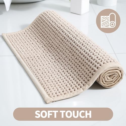 WARM HAVEN Beige Thin Bath Mat 16x24 Inch Non-Slip