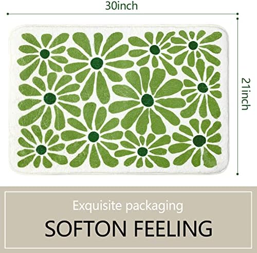 Green Floral Bath Mat 21x30in Non-Slip Microfiber Rug for Bathroom