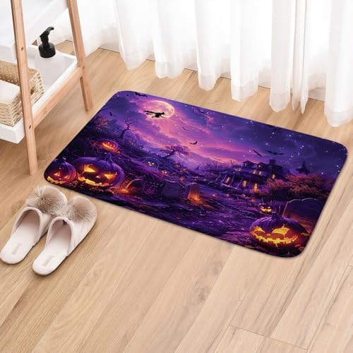 JAWO Halloween Bath Rug Full Moon Themed Non-Slip