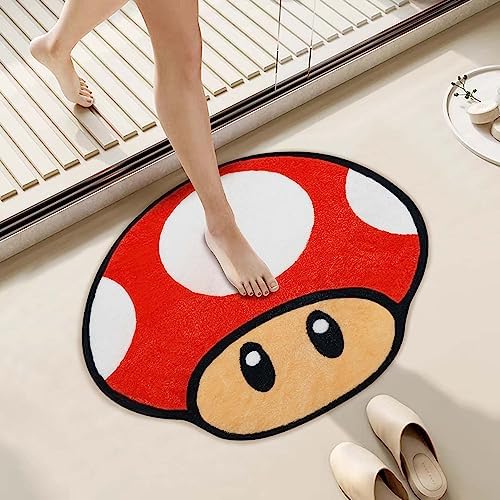 Faptoena Red Mushroom Bath Mat for Kids