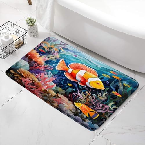 SATRTUD Colorful Tropical Fish Bath Mat 24x16 Inch