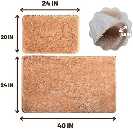 VHD Plush Bath Rug Set 2 Pieces Non-Slip Beige