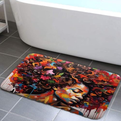 JAWO Black Girl Bath Rug Non-Slip 17X29