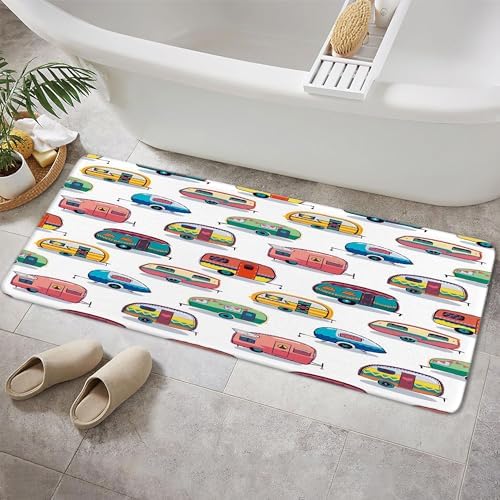 JAWO Happy Camper Bath Mat - Retro Non-Slip Doormat for RV